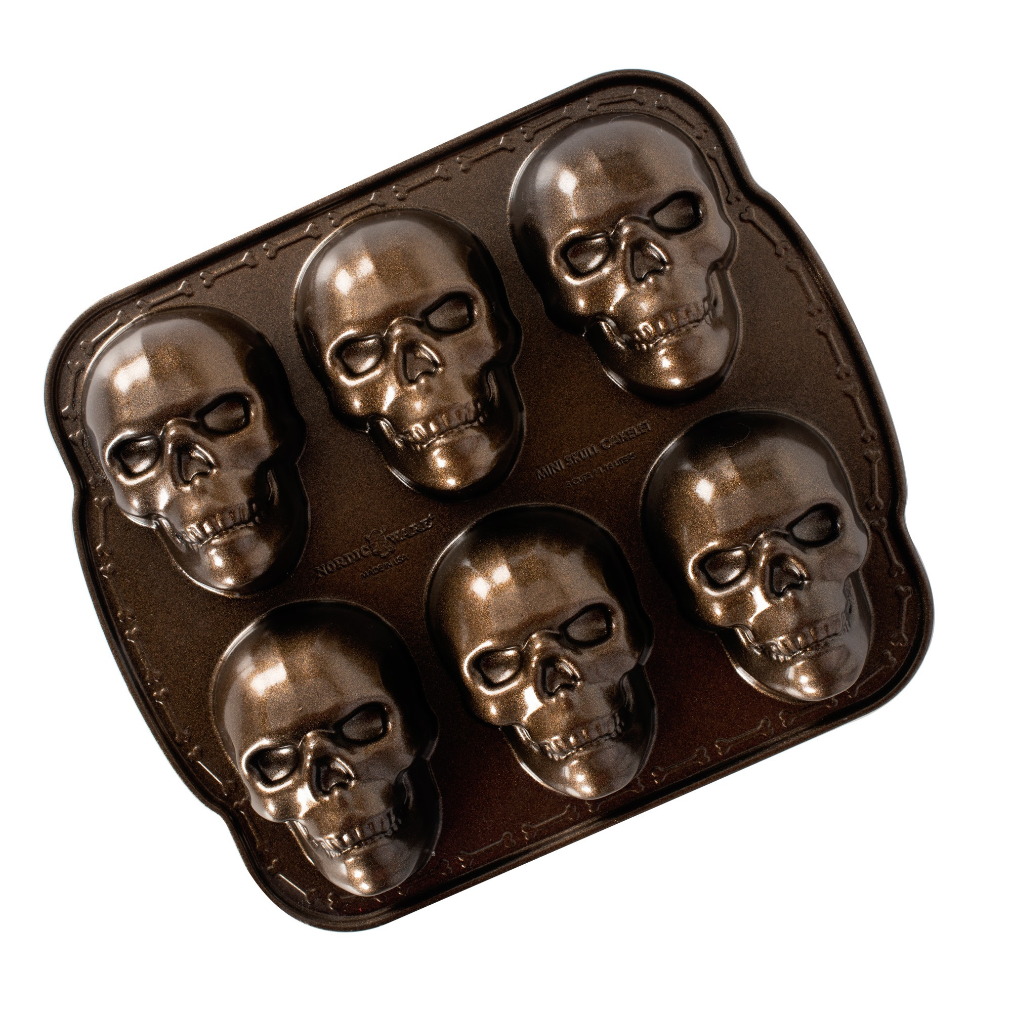 Moule à gâteau 6 mini têtes de mort Bronze
