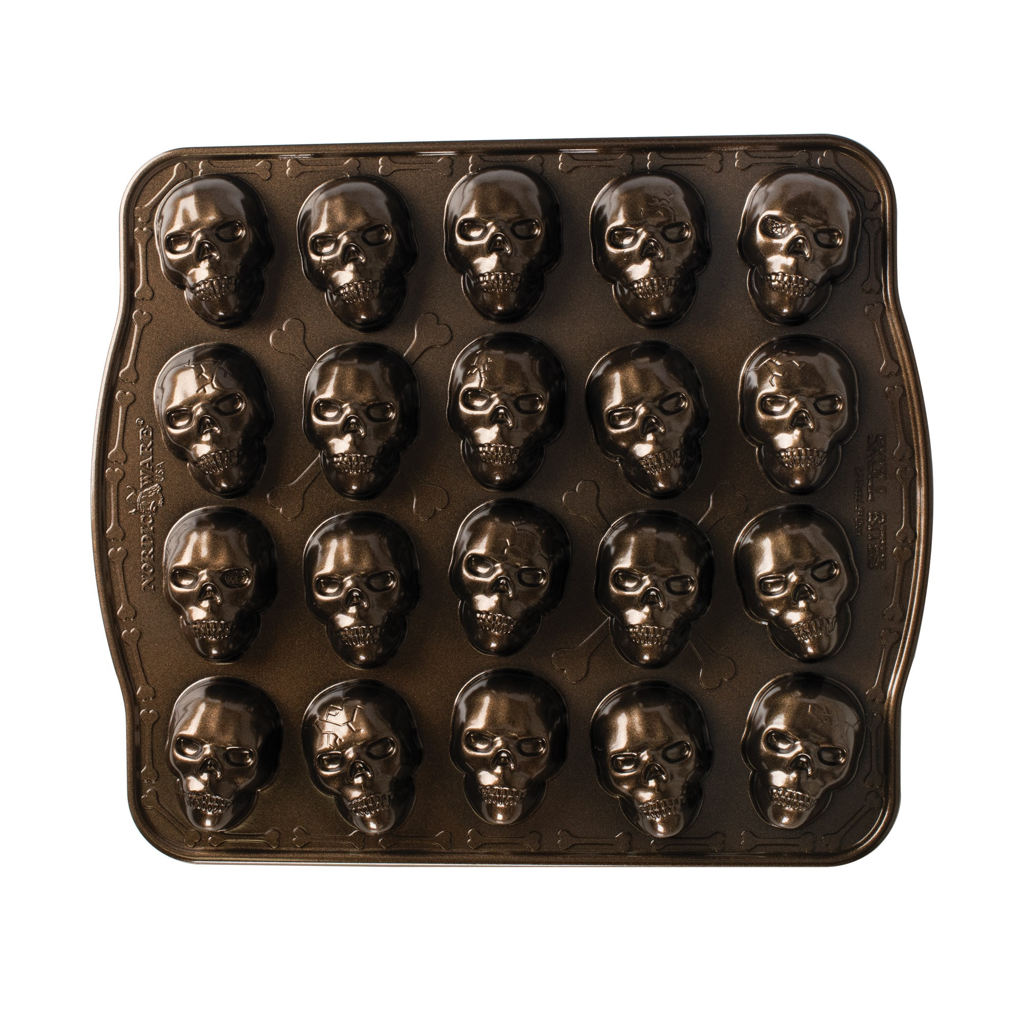 Moule à gâteau 20 mini têtes de mort Bronze