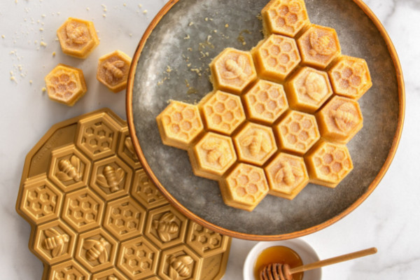 Recette : Gâteau au miel et aux amandes avec le moule Nid d'Abeille